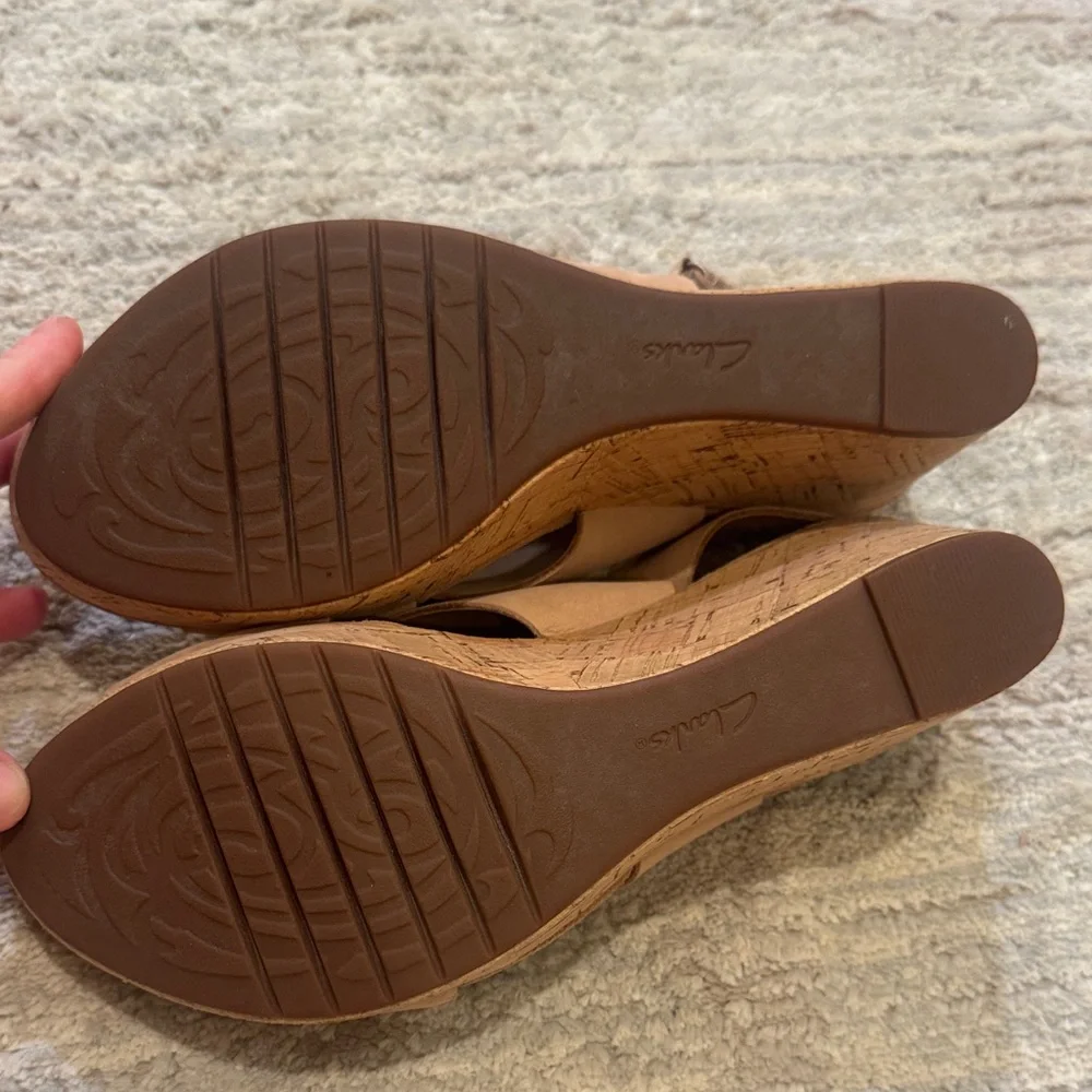 Clarks Beige Suede Cross-Strap Wedge Sandals
